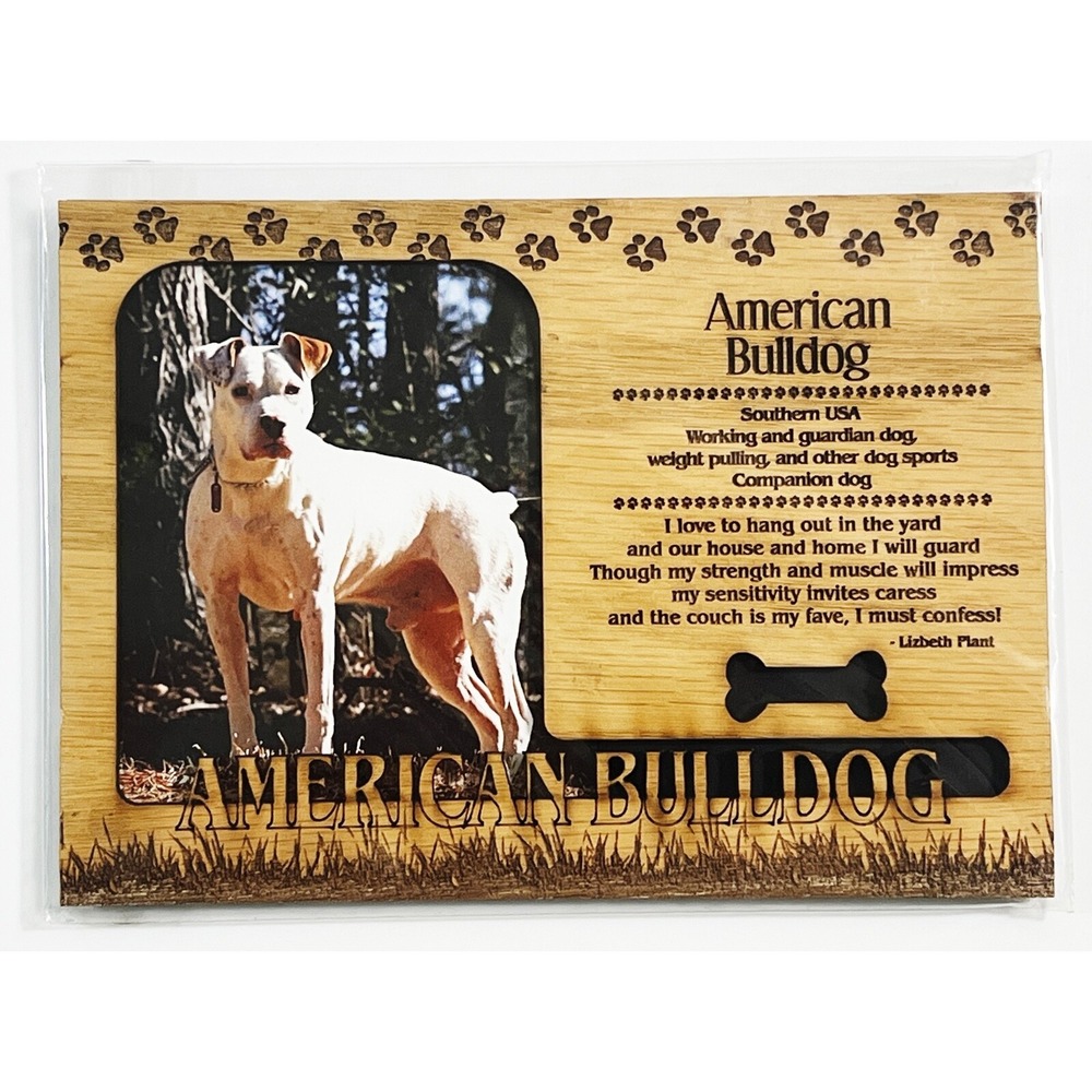 AMERICAN BULLDOG Dog Profile Laser Engraved Wood Picture Frame Magnet